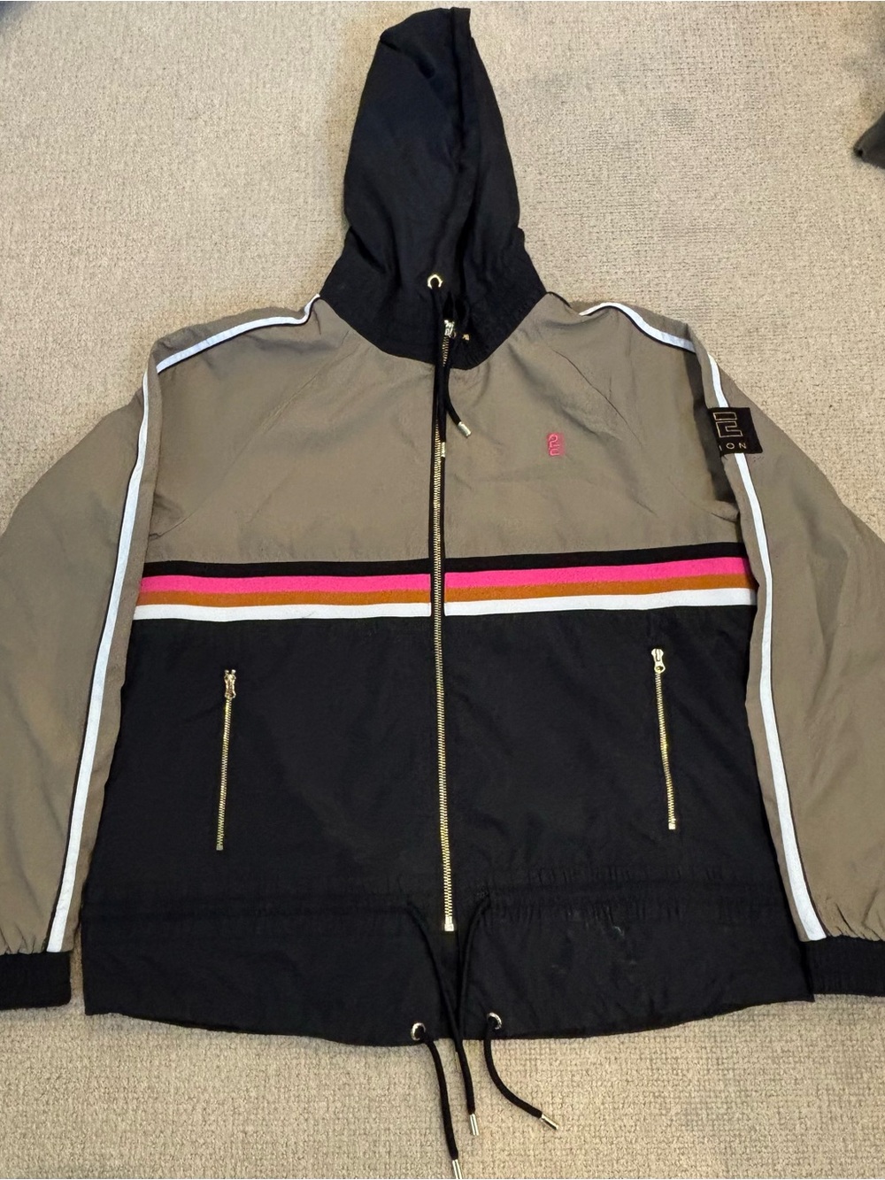 PE Nation Hooded Windbreaker with Stripe Detail